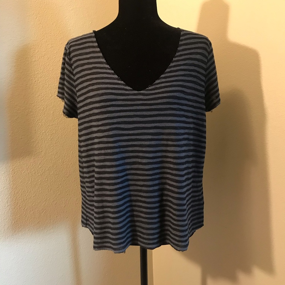 Super Cute Blue And Black Striped T-Shirt